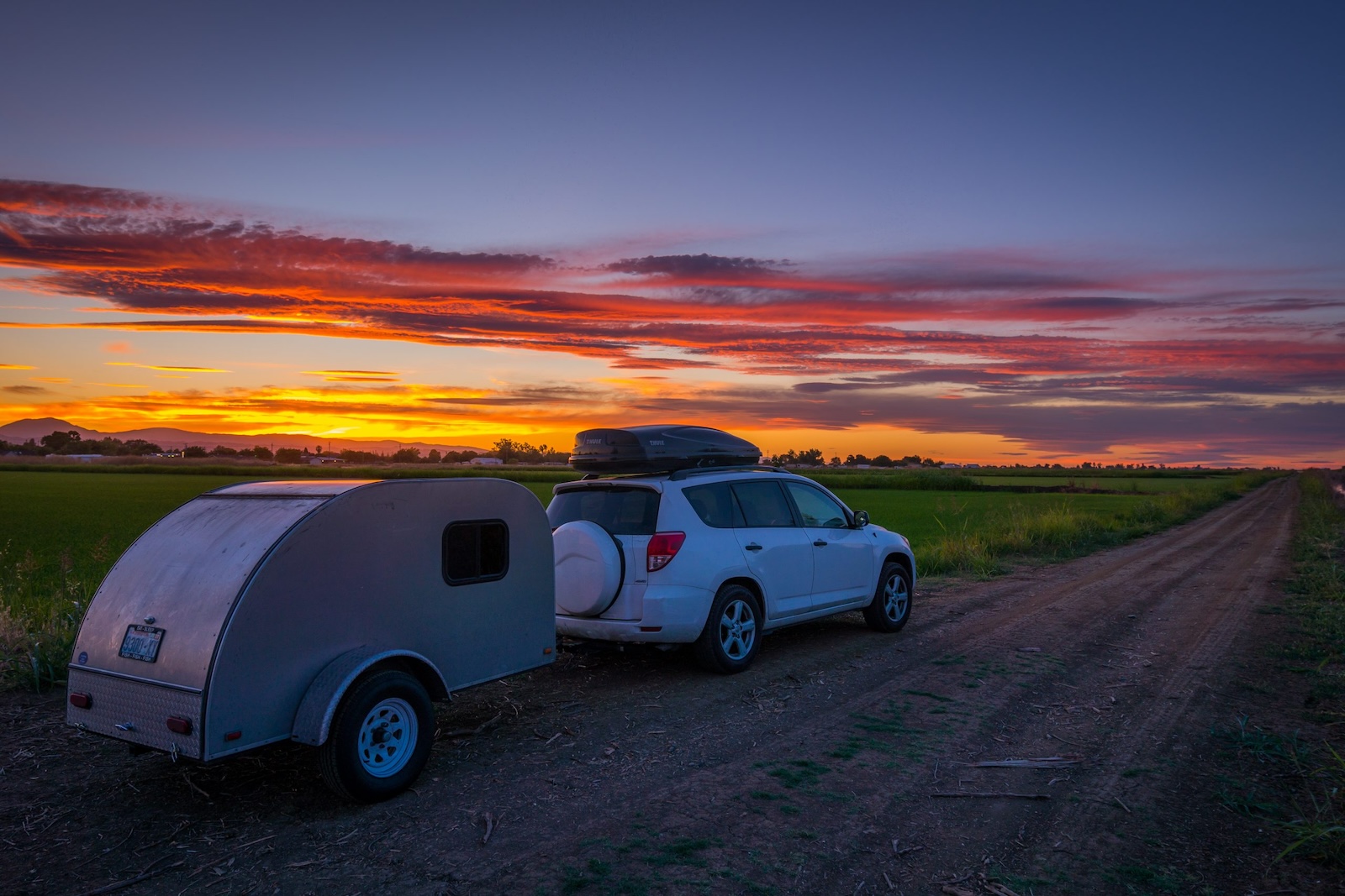 Van in a sunset landscape